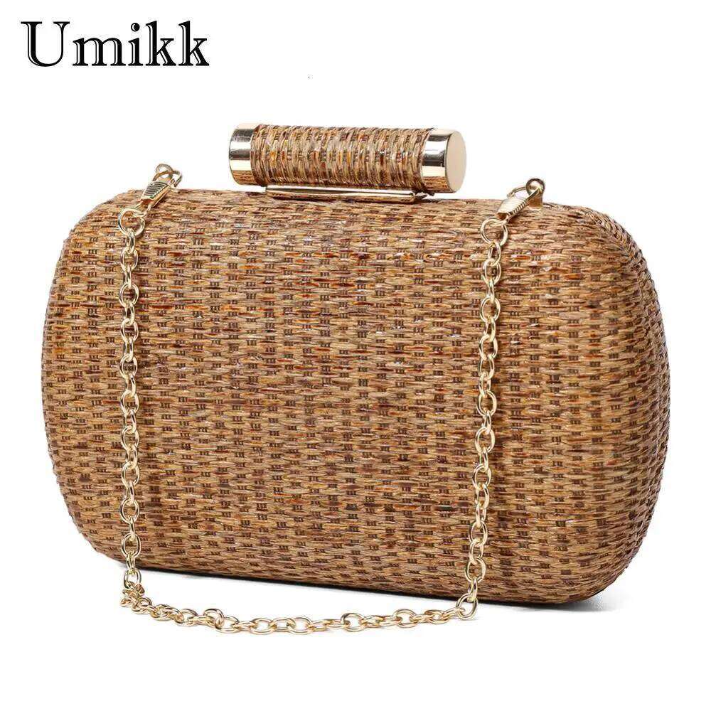 Elegant Women Hand Woven Evening Bag With Versatile Chain Strap For Weddings Parties And Beach Gatherings