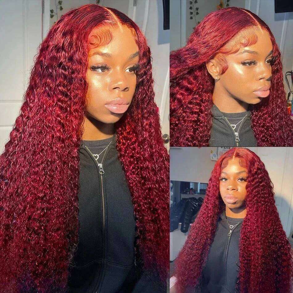 NAMM Bury Deep Wave 13x6 HD Frontal Wig 99J Color Curly Mari Red Lace Front Human Hair Wigs For Women 250 Density