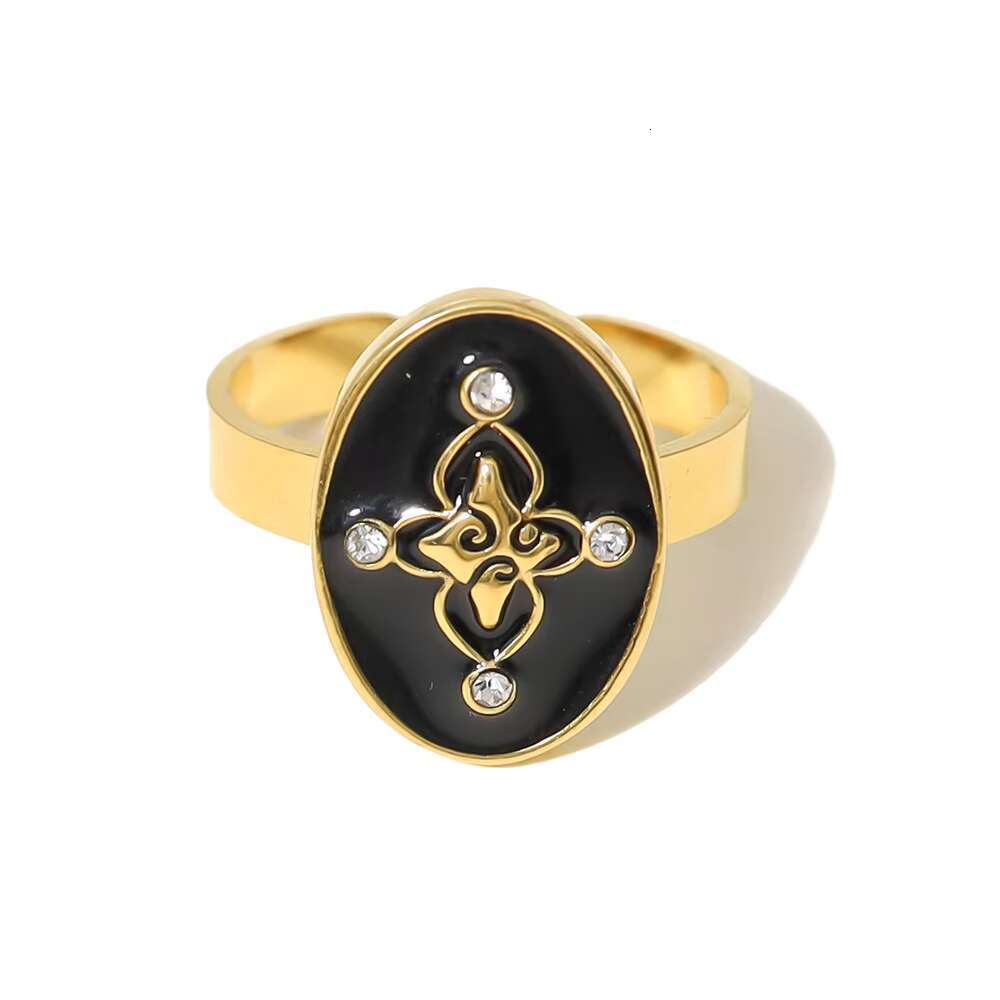 Popular Ins Style 18k Gold-plated Stainless Steel Ring Fashionable Simple Personality Geometric Black Versatile Jewelry Ring