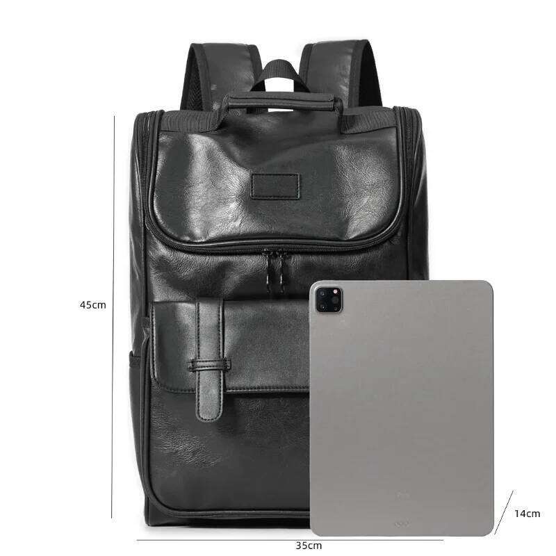 Fashion Men's Casual Solid Leather Men High Capacity Travel Backpack Schoolbags Brand Design Back Packs Bags