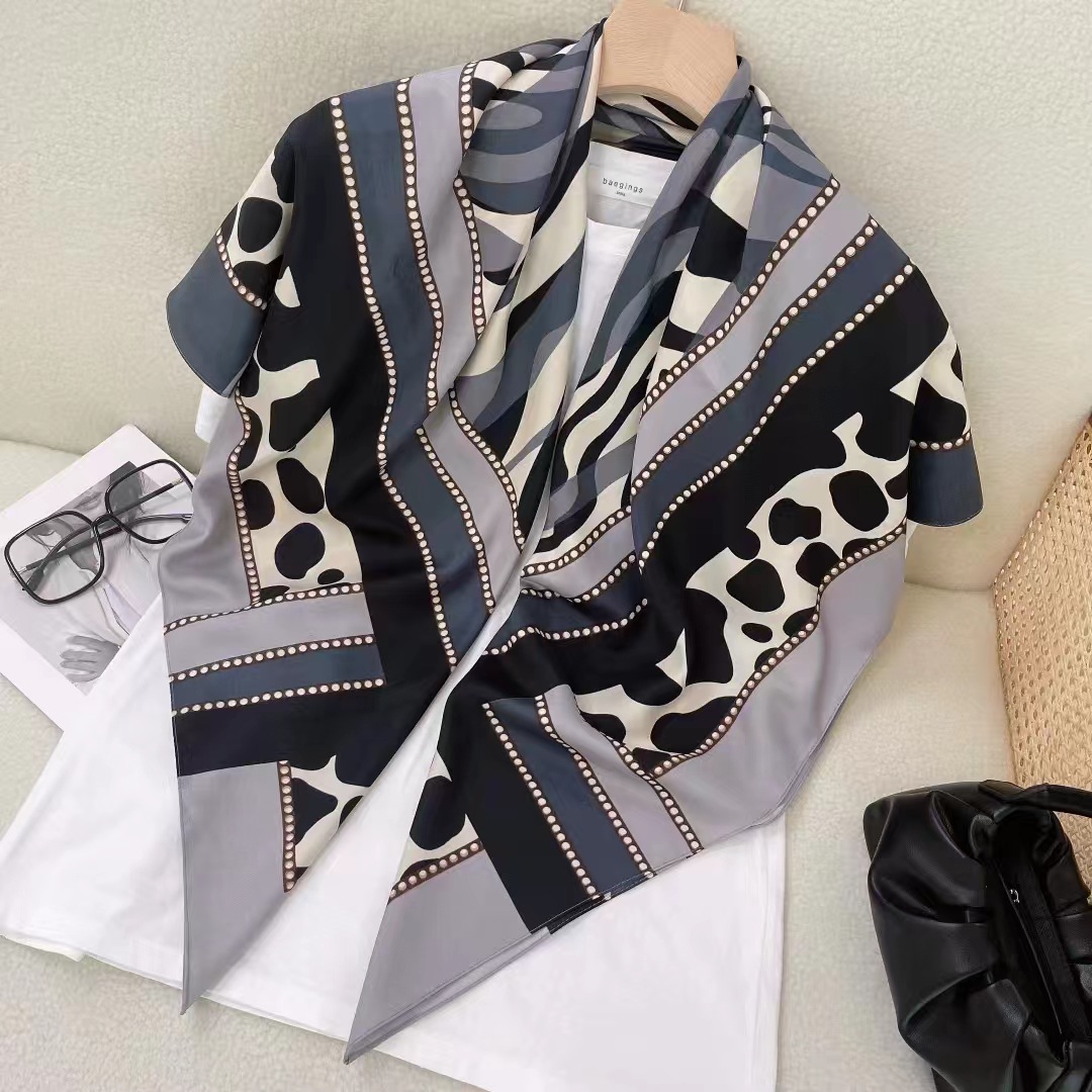 K961 Twill 100*100 square scarf high-end Korean style temperament silk scarf female air-conditioned room shawl versatile headscarf live broadcast