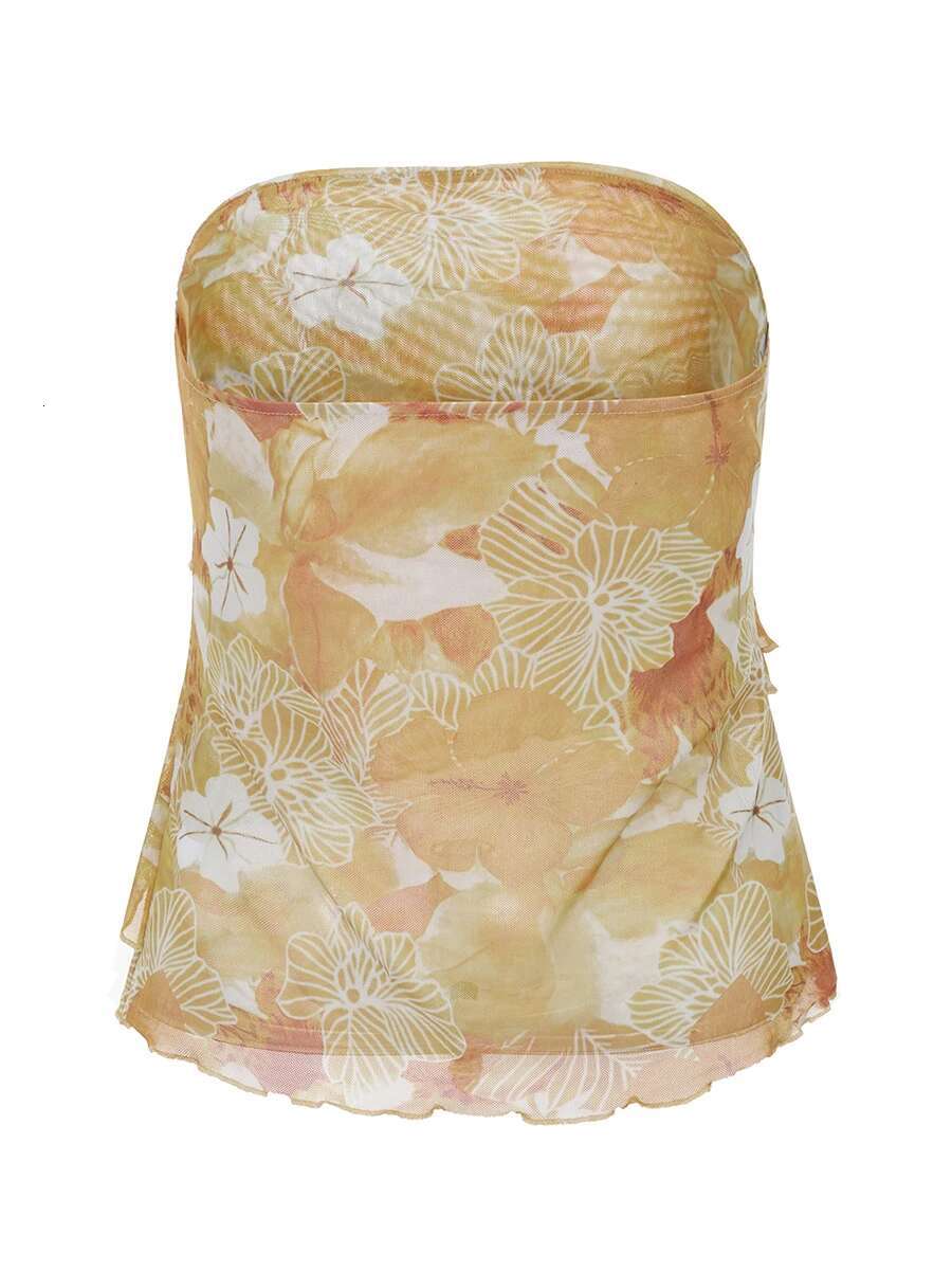 Floral Print Bandeau Tube Top Womens Summer Fashion Strapless Backless Shirt Streetwear Crop Top Beachwear Trendy Style