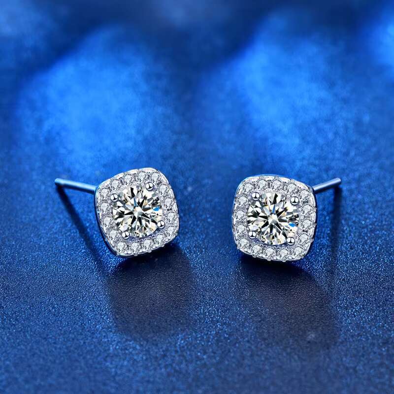 Mossan Diamond 925 Sterling Silver Stud Earrings Wholesale Women Simple Geometric square Earrings