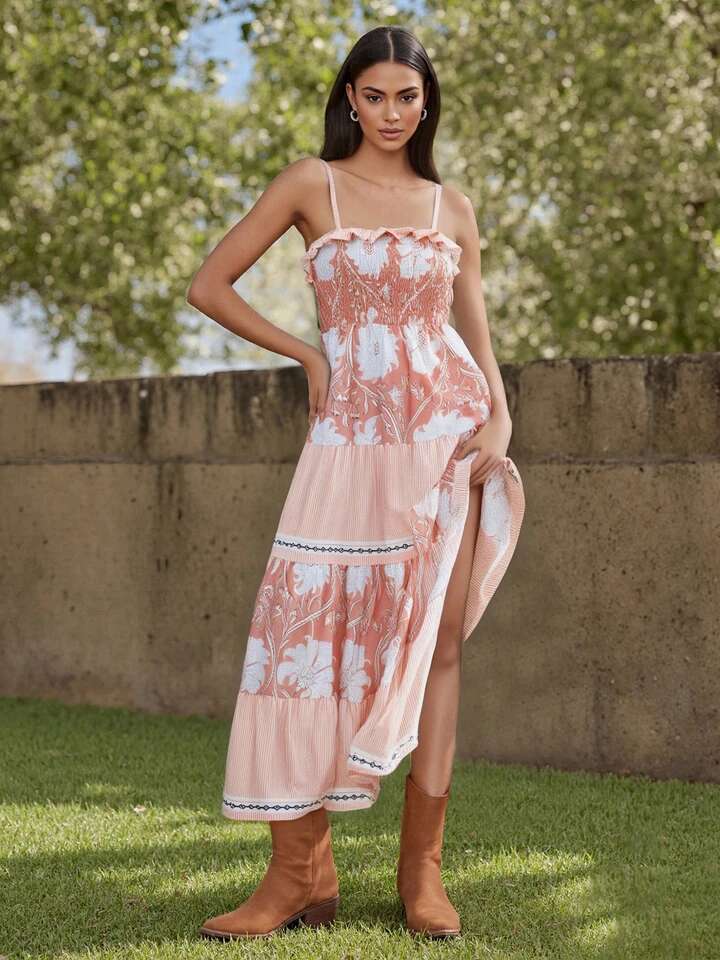 Elegant Floral Print Spaghetti Strap Maxi Dress with Backless Design Womens Summer Beach Swing Dress for a Stylish Look