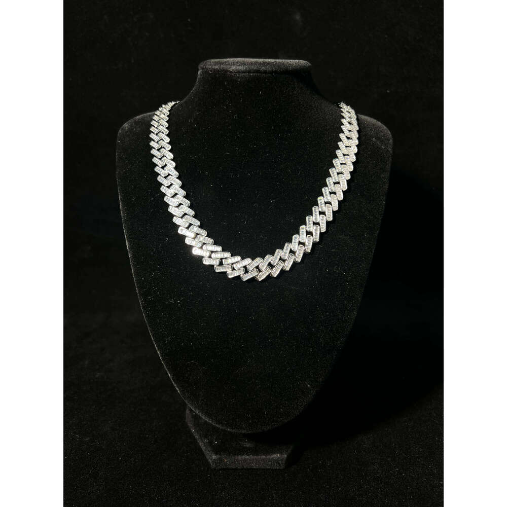 13mm Hiphop Wholesale Custom Sterling Sier Moissanite Unisex Cuban Link Chain Bracelet Necklace Zircon Brass