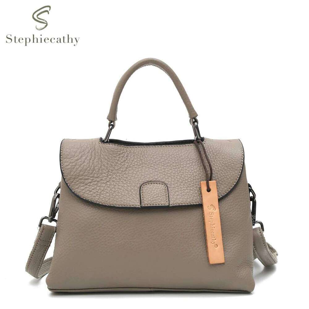 SC Fashion Genuine Leather Handbags For Women Flap Cover Top-Handle Purses Casual Daily Cross Body Shoulder Bags Multi Pockets
