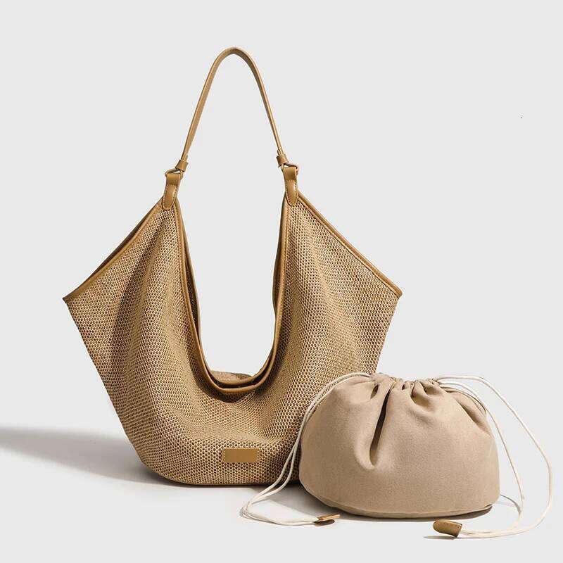 Large Capacity Bucket Beach Bags For Women Designer Handbags And Purses 2024 New In Casual Straw Weave Underarm Shoulder