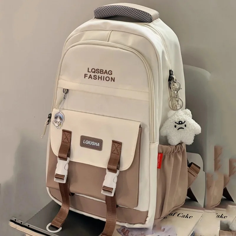 The college style soft girl color schoolbag Korean version simple letter backpack for primary and secondary school students 250605