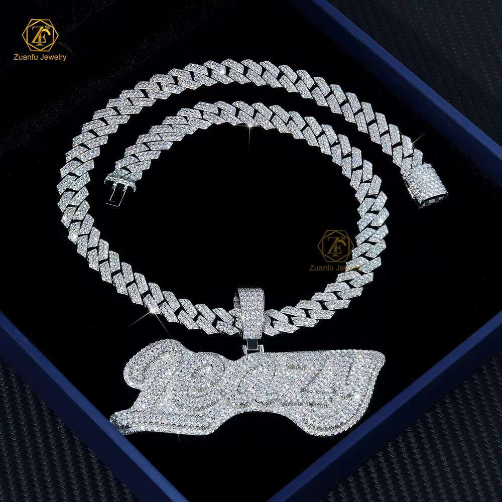 Iced Out Diamond Chain 8mm 10mm 12mm Prong Miami Moissanite Cuban Link Chain and Pendant Memory Photo for Men Rapper