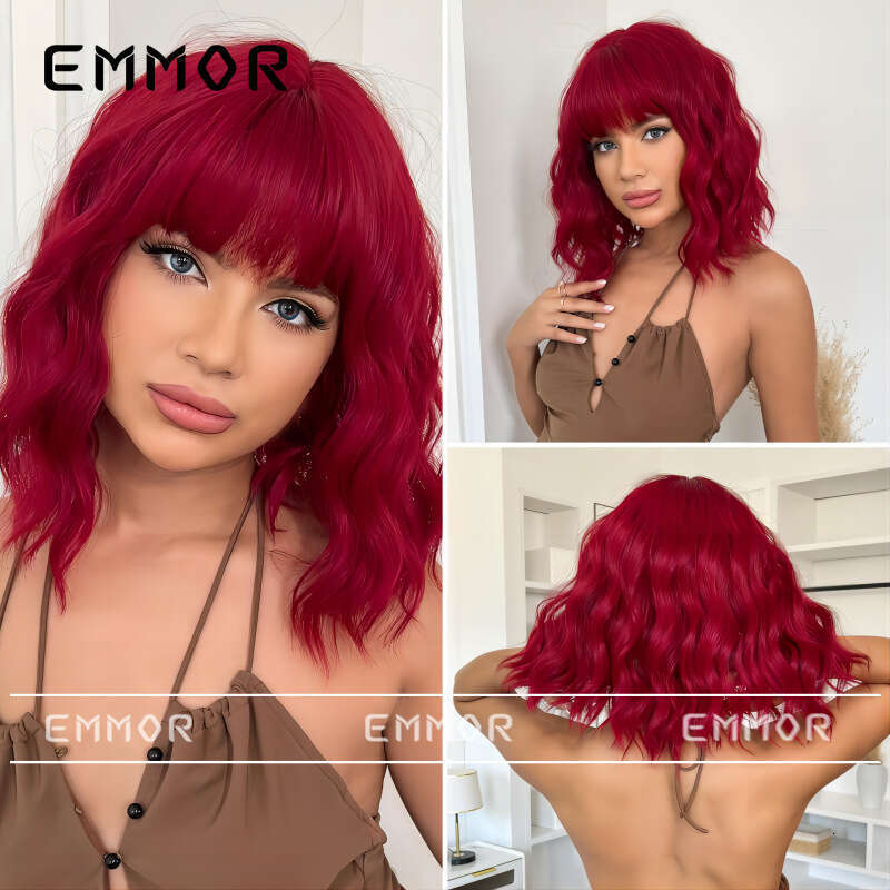 Summer Bobo Hair Wig For Women, Internet Celebrity Style, Natural Fluffy Water Wave Short Curly Hair, Collarbone Length