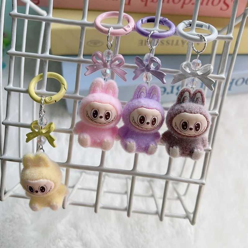 Cartoon Mini Labubu Keychain Kawaii Keyring for Bags Phone Hanging Pendant Charm Cartoon Plush Doll Key Chain Gift XJ250607