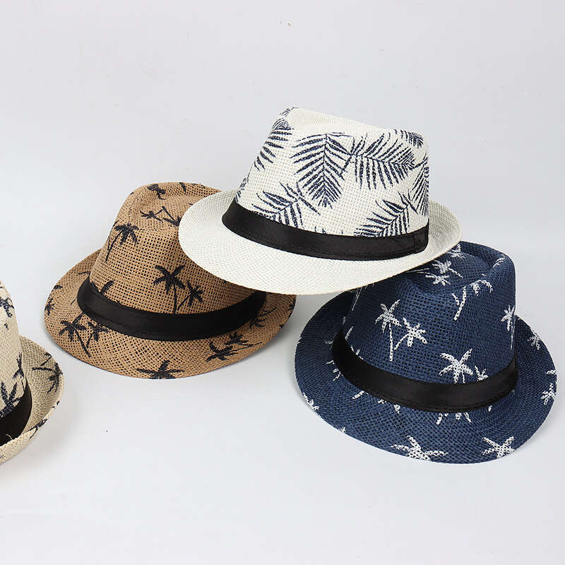 Beach Style Travel Sun British Summer Women's Maple Leaf Print Paper Straw Jazz Hat designer bag