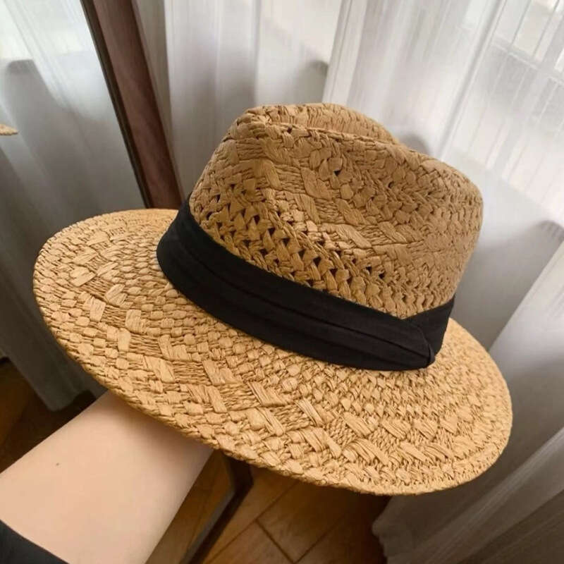 French Style Old Money Hollow Straw for Women Summer Beach Vacation Sun Protection Panama Hat designer bag
