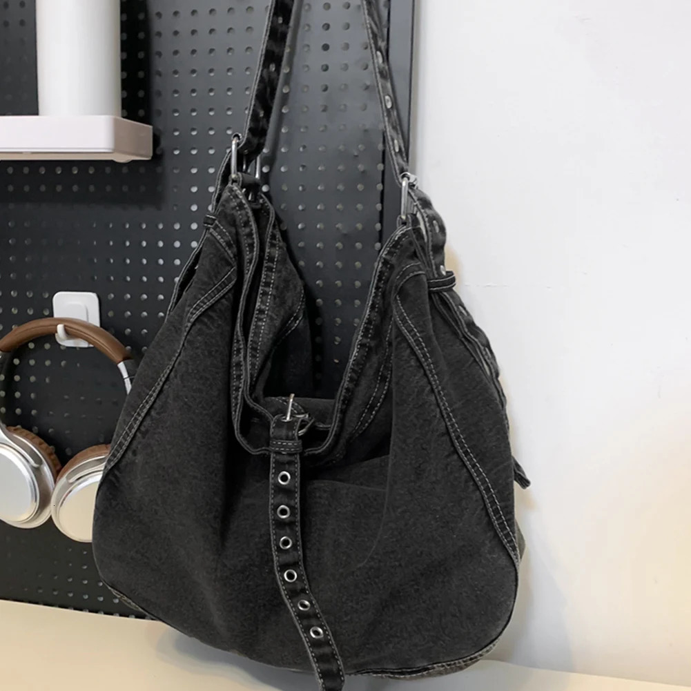 Denim Tote Bag Retro Trendy Crossbody Bag Large Capacity Fashion Handbag with Adjustable Strap Casual Shoulder Purse for Women 250606
