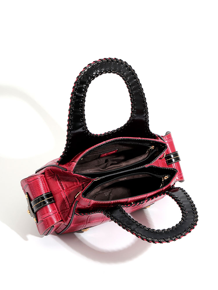 QJBY designer luxury brand high quality woven leather Boston women's handbag Large Capacity Multi-layer 2024 new in crossbody