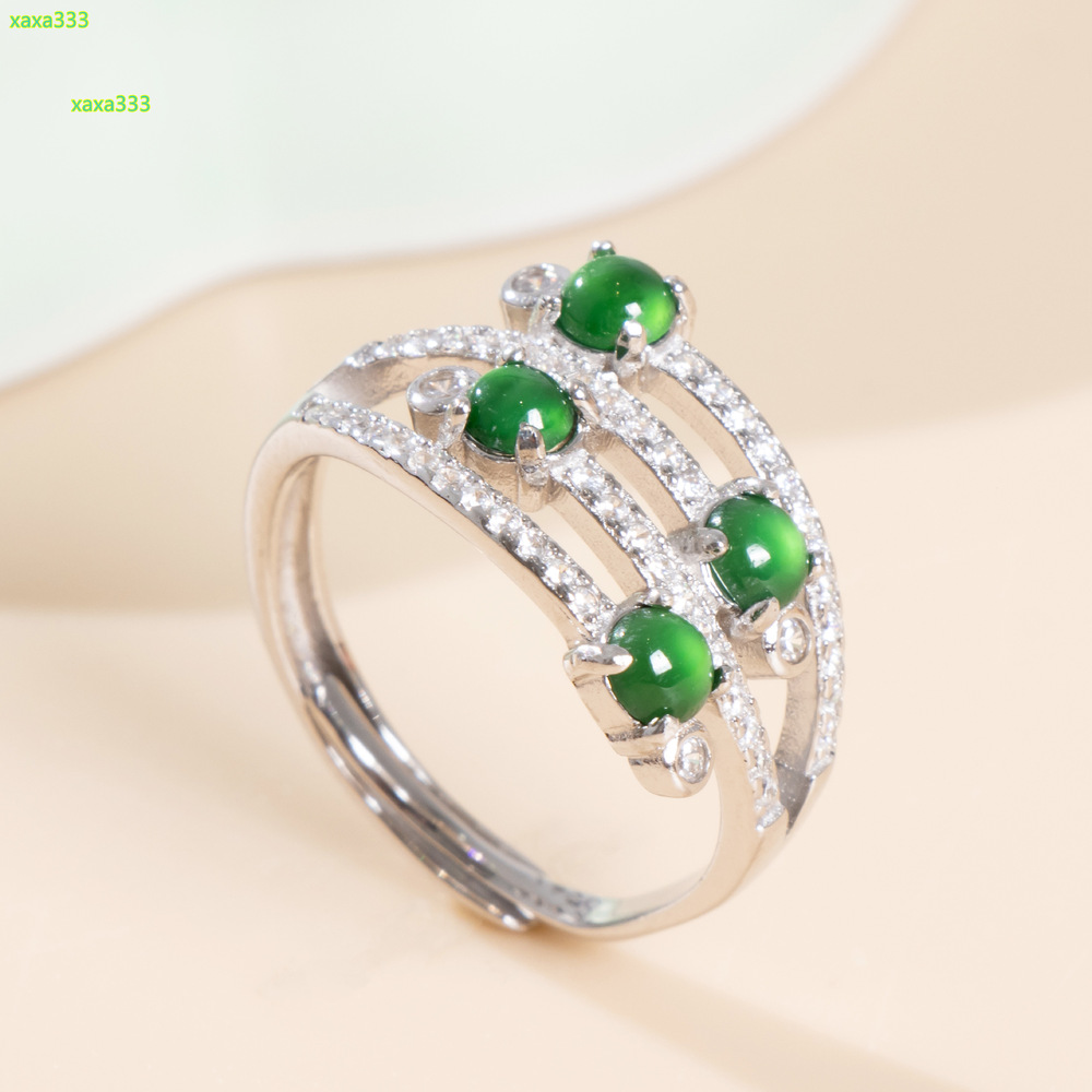 Wholesale Vintage 925 Sterling Silver Multiple Stones Ring Unisex Jewelry Natural Jade Inlay Fine Jewelry