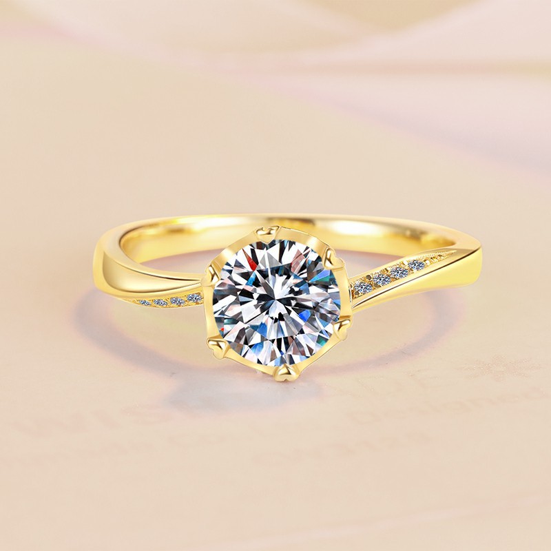 Elegant 925 Sterling Silver Moissanite Ring with 18K Gold Plating, Snowflake Design Wedding Band for Women