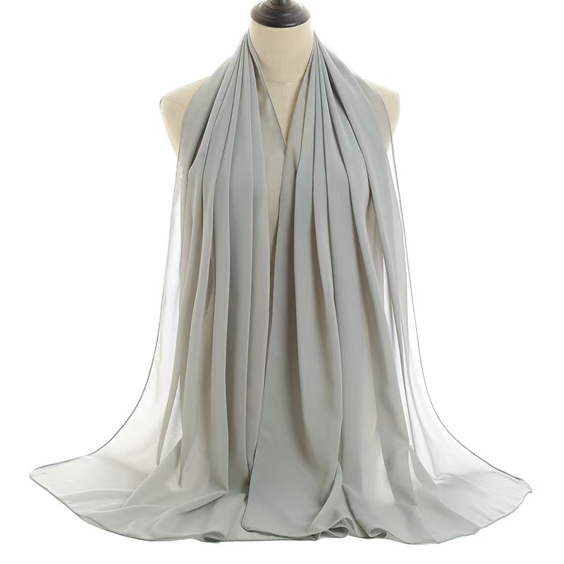T911 summer monochrome pearl chiffon bubble scarf gauze long scarf solid color Malaysian ladies headscarf scarf