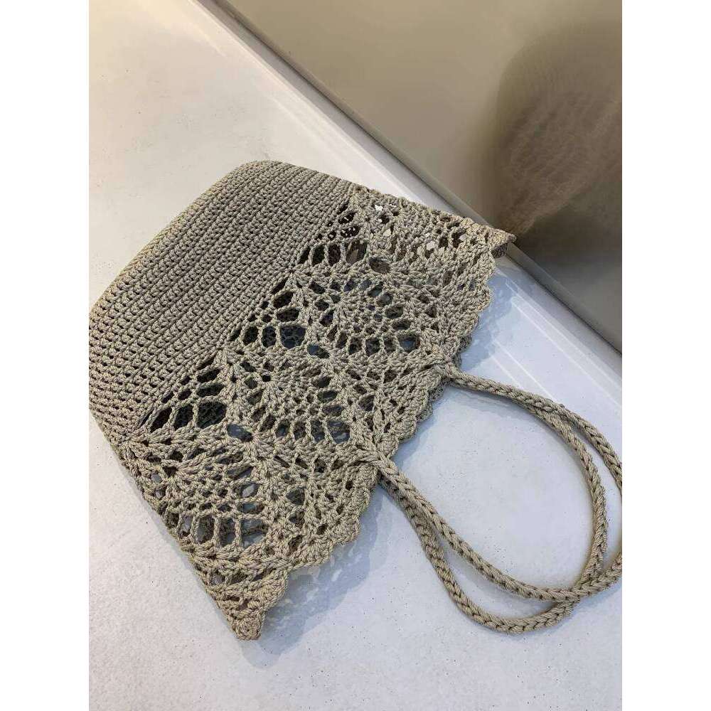 Handmade Single Shoulder Crochet Women s Hollow Pattern Woven Handbag Cotton Knitted Beach Bag