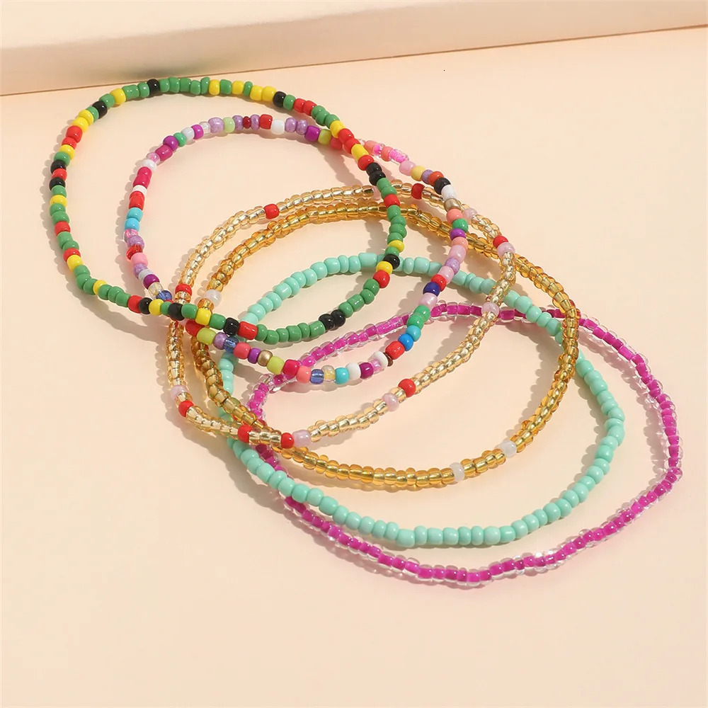 Bohemian Colorful Rice Bead Anklet Set for Women Summer Sandy Beach Chain On Leg Ankle Bracelet Female Fashion Jewelry 250606