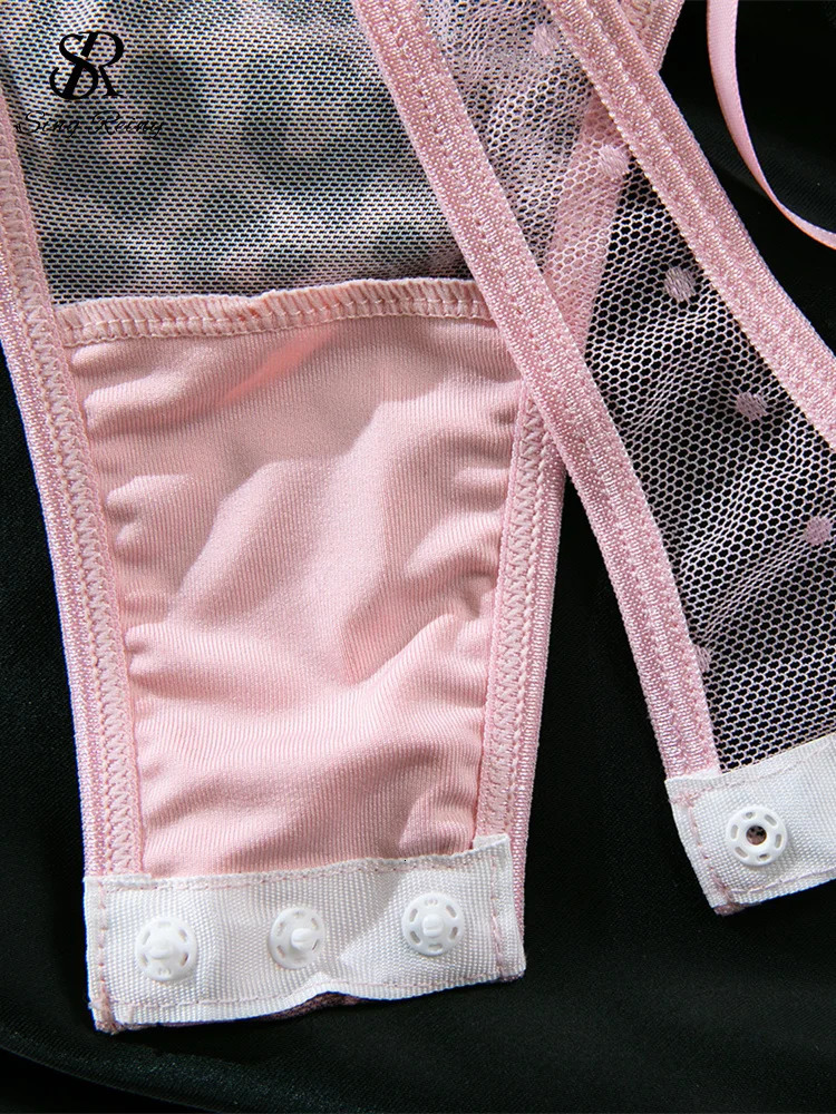 SINGREINY Fashion Leopard Sheer Bow Erotic Rompers Ladies Lace Up Open crotch Playsuit Polka Dot Backless Sexy Bodysuits 250606