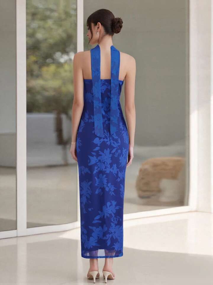 Elegant Maxi Dress with Lace Overlay and Off-shoulder Design Vintage Floral Print Boho Chic Summer Dress for Women