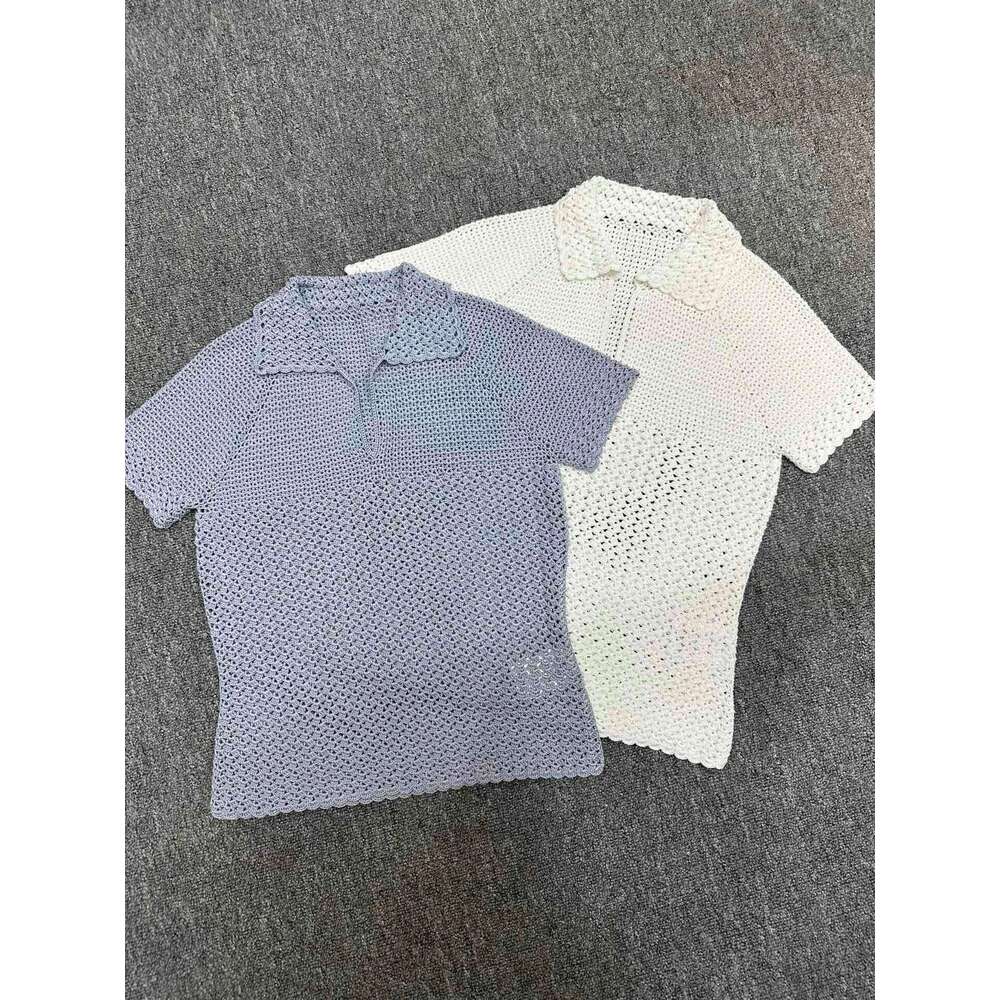 Designer Classic 100% Pure Mulberry Silk Crochet Top with Short Sleeves