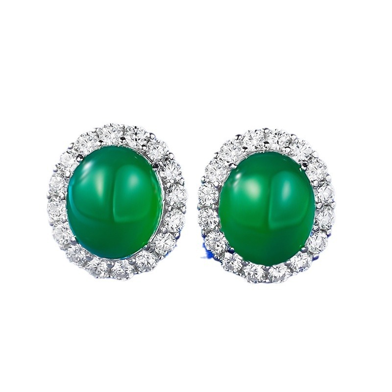 2025 Choucong Gorgeous Socialite Stud Earrings Luxury Jewelry Pure 100% S925 Sterling Silver Green Jade White CZ Diamond Lady Princess Earring For Lov
