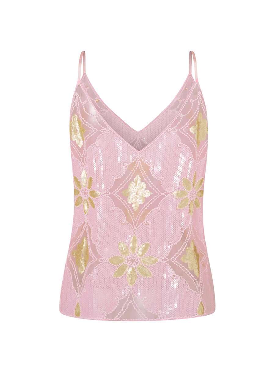 Womens Glittering Sequin Tank Tops Sleeveless v Neck Shiny Camisole Party Clubwear Bling Rave Tops for Women