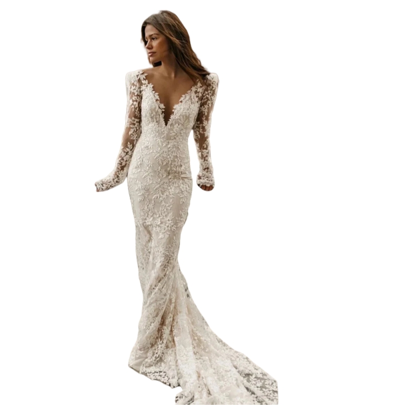 Lace Mermaid Wedding Dresses Long Sleeve Backless Bohemian Bridal Gown 2025 Elegant Beach Bride Wear Custom Made