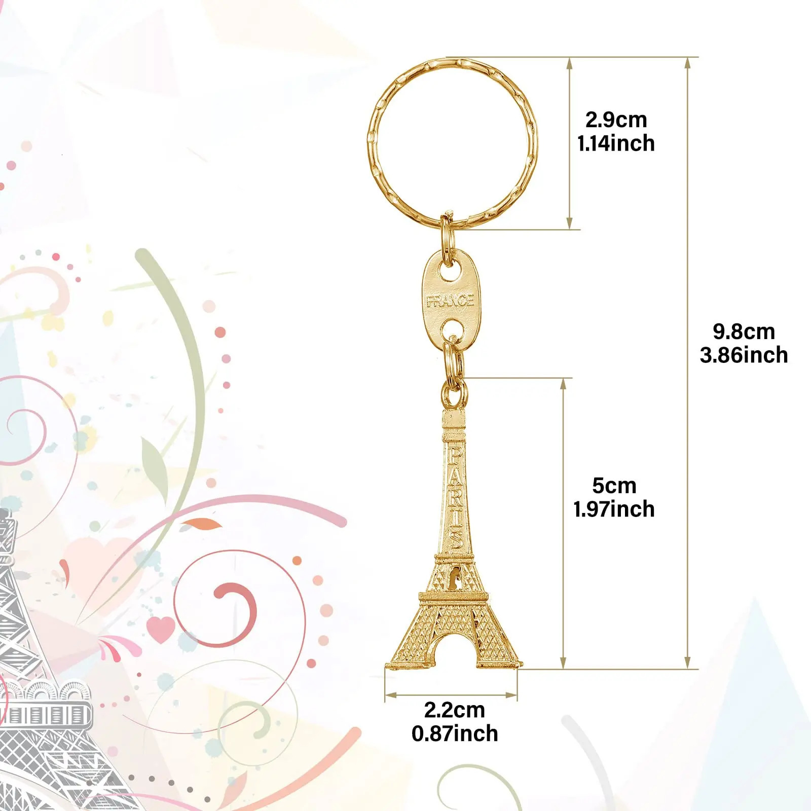 60Pcs Eiffel Tower Key Chain Key Ring Car Motorcycle Keychain Height Metal Creative Model Keyring For Christmas Gift 3 Colors 250530