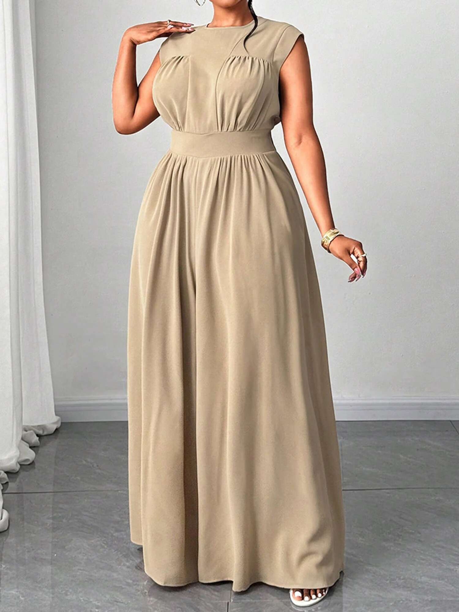 Women Plus Size Jumpsuits Floral Print V-neck Sleeveless Summer Wide-leg Rompers Overalls with Pockets