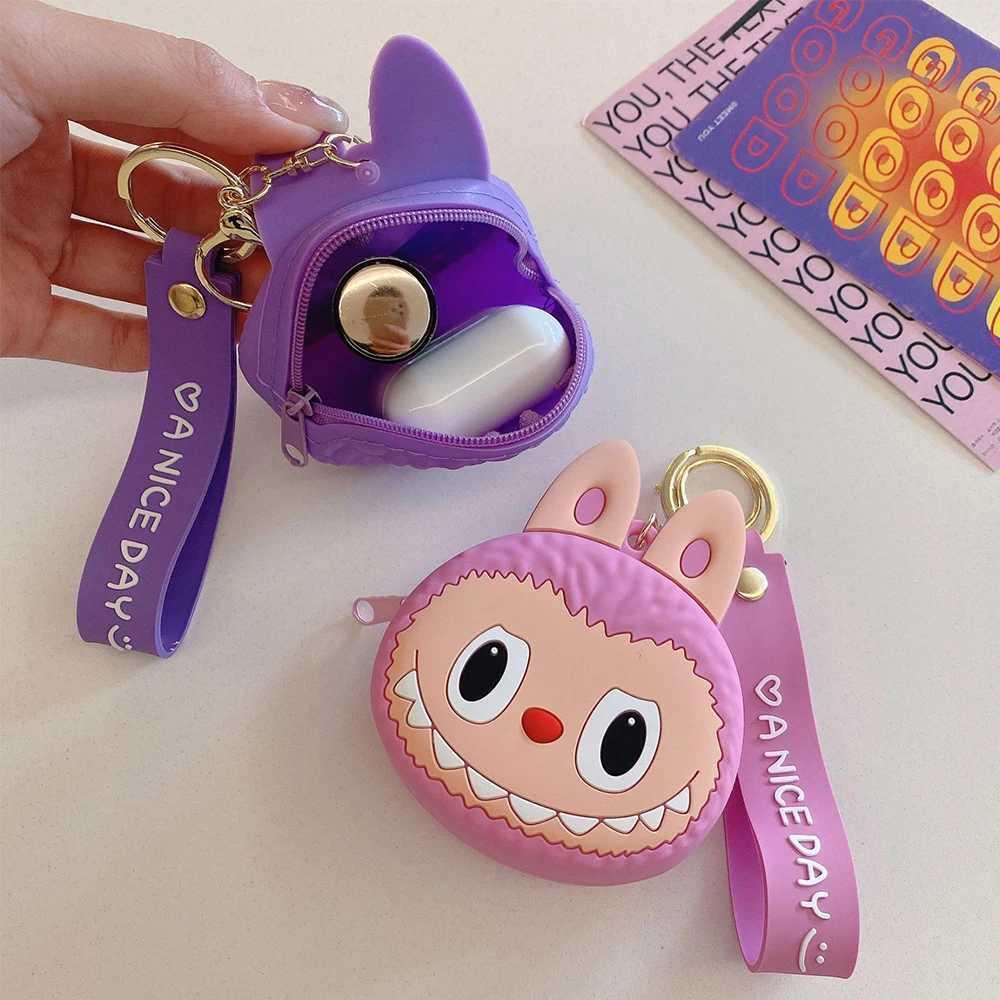 Labubu The Monsters Kawai Keychain Wallet Coin Purse Earphone Organizer Data Cable Organizer Bag Key Ring GiftsXJ250607