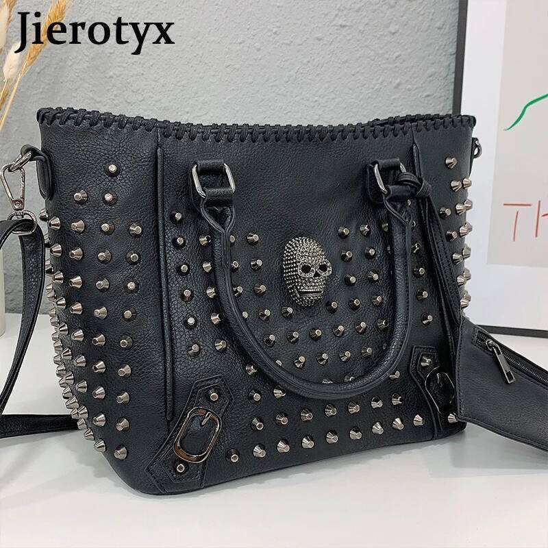 Designer Bag JIEROTYX Women Bags Leather Crossbody Bag Purse Skull Hangbag Great Quality Large Capacity Fashion Rivet Gothic Style Dropship