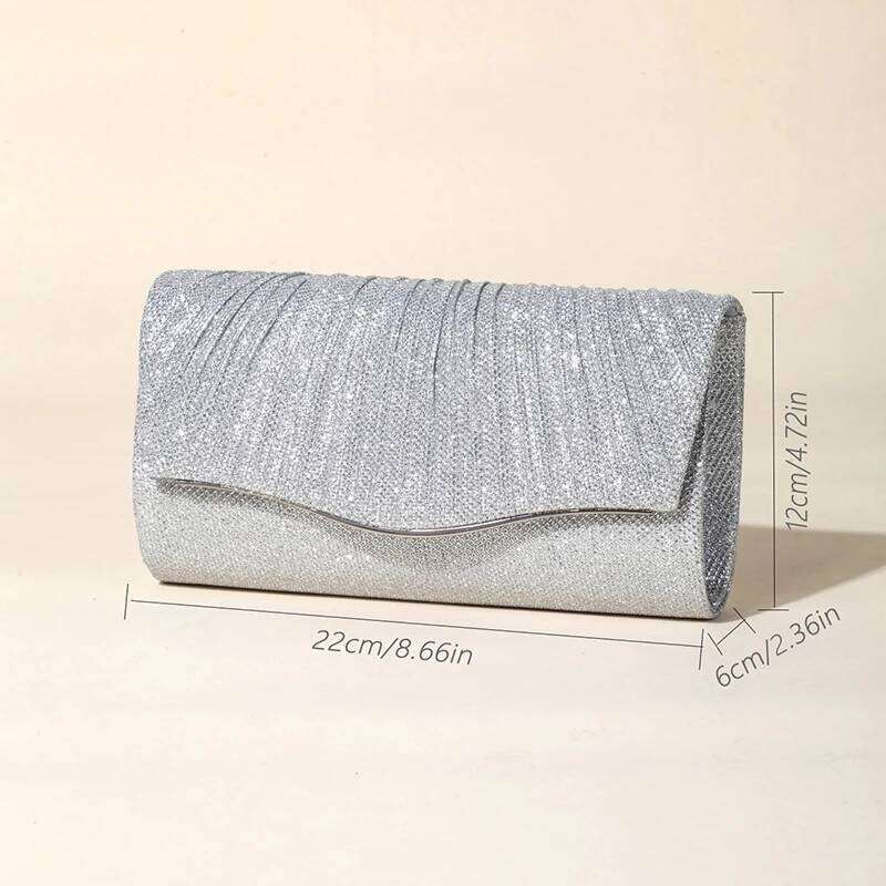 Glitter Shiny Women Evening Bag Fashionable Pleated Ladies Long Chain Purses Wedding Dinner Party Small Clutch Handbag