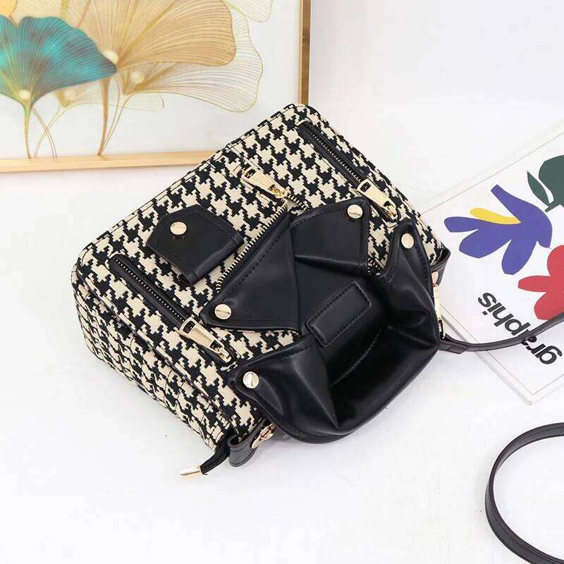 2025 European And American Style Women's Jacket Shape Design Handbag Microfiber Shoulder Cover Houndstooth Crossbody Bag