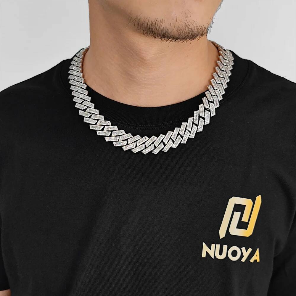 18/19MM Thick Mix Baguette Iced Out Cuban Link Rapper Hip Hop Jewelry CZ Dia Chain Necklace For Men
