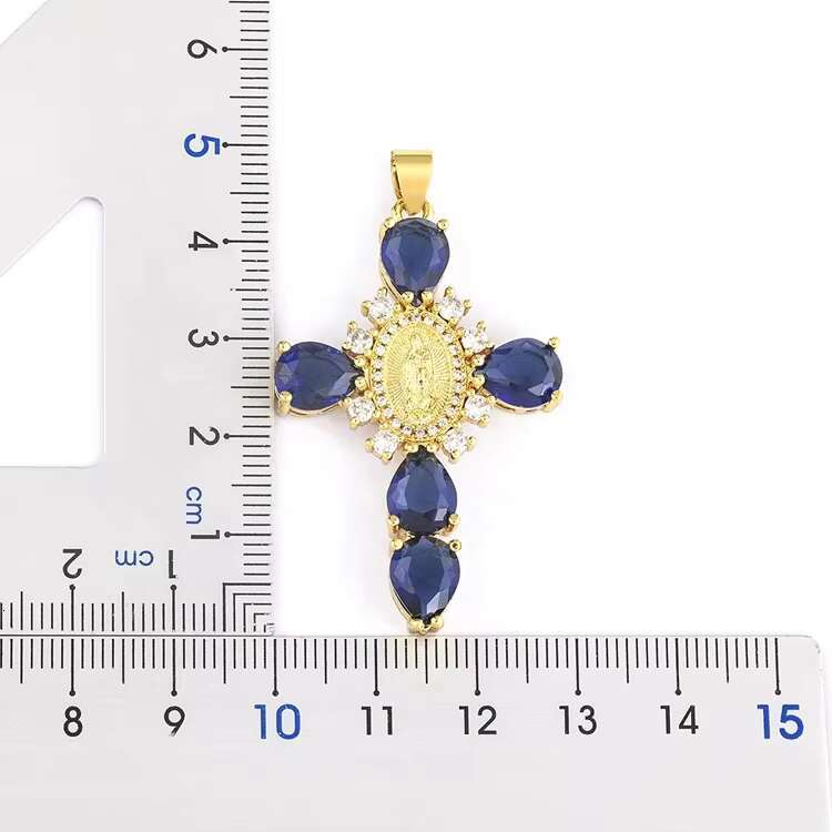 Luxury crystal stone religious cross pendant, Virgin Mary gold-plated necklace for women, 925 silver moissanite ladies' necklace