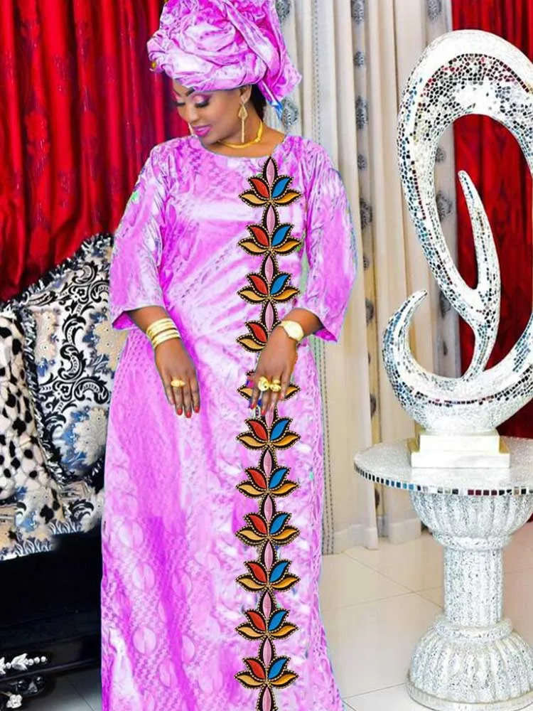 Elegant Bazin Long Dress for Women - African Clothing| Stylish Dresses for Ramadan and Trendy Fashion 250603
