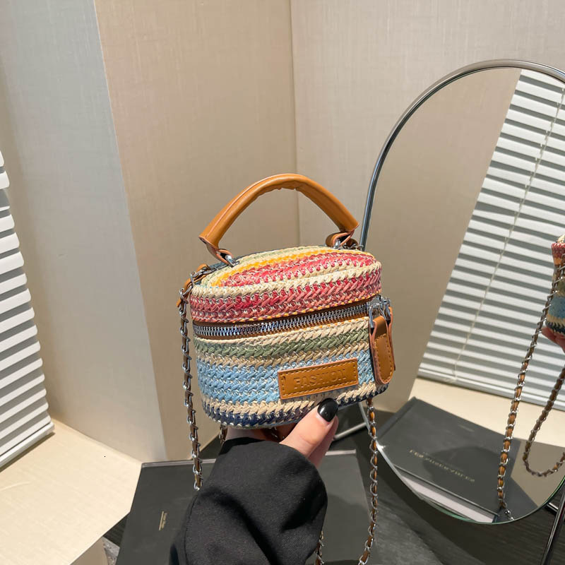 Luxury Brand Designer Bag Niche Light Luxury Bucket Bag For Women 2025 New Fresh Straw Bag Versatile Color-Block Striped Shoulder Crossbody Bag