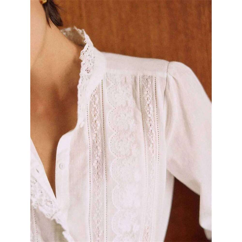 Coats Designer Women Lace Embroidered White Straight Shirt Stand Collar Female Long Sleeve Blouse And Tops Designer