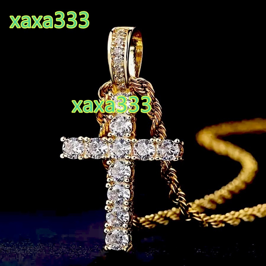 Men's casual simple American style hip-hop cross pendant necklace 925 silver plated gold with linked chain Moissanite