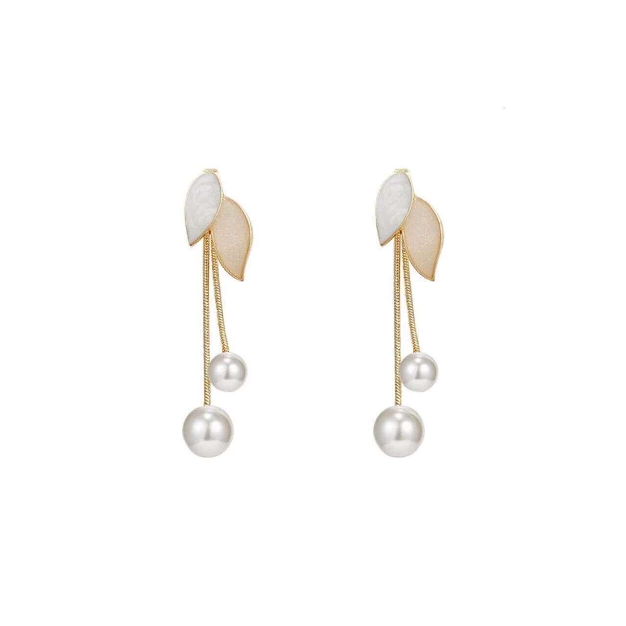 925 Silver Needle Korea Pearl Leaf Tassel Earrings Long Tassel Personality Temperament Earrings Wholesale