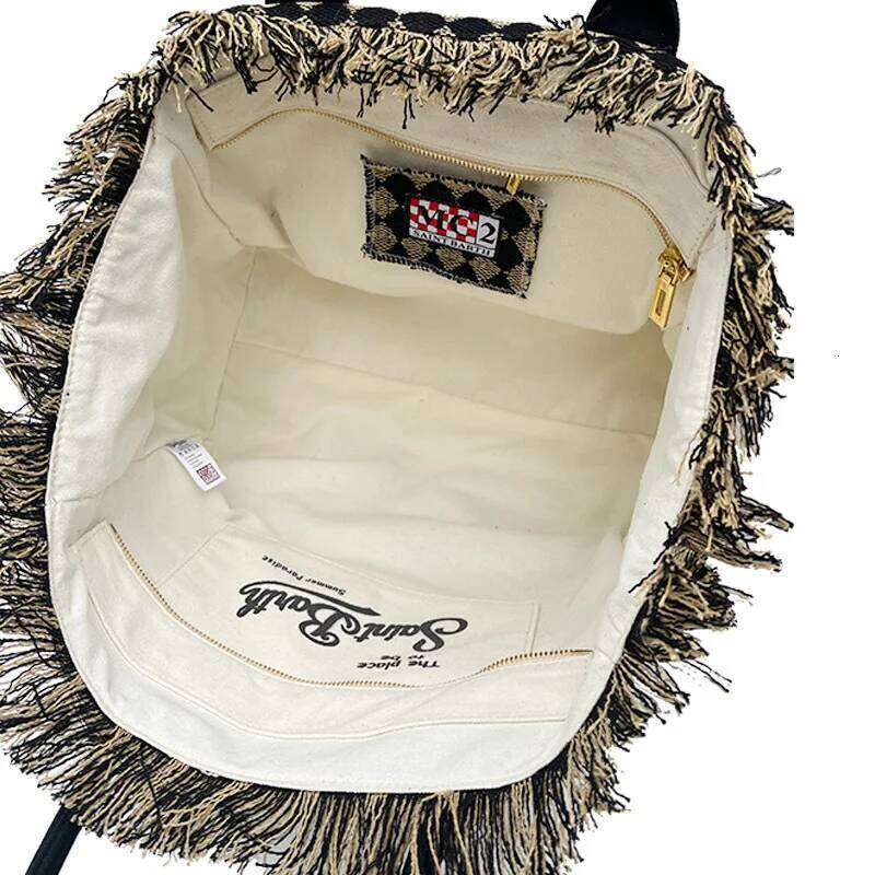 Saint Barth European And American New Women's Large Capacity Fashion Horizontal Striped Deep Blue Tassel Beach Handbag