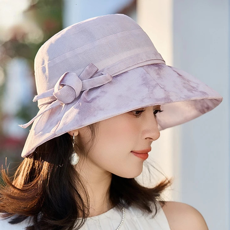 Womens Premium Ombre Floral Bucket Hat with Bow Wide Brim Summer Lightweight Sun Hat UV Protection UPF 50 250605