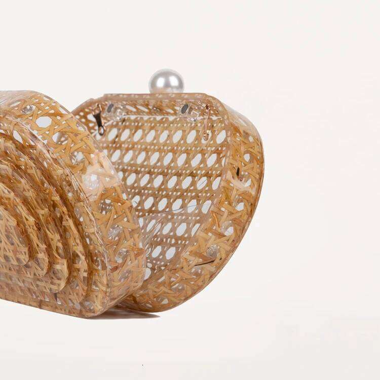 Women Rattan Acrylic Egg Cane Bag Evening Clutch Wedding Party Purses Summer Wicker Raffia Handbags Designer High Quality