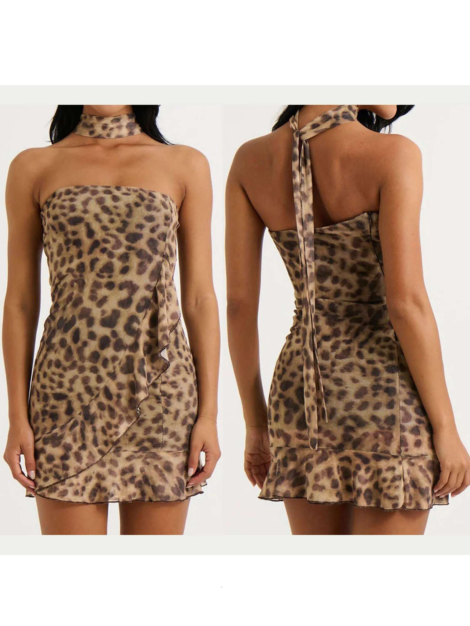 Womens Zebra Print Halter Neck Maxi Dress with Side Slit and Matching Headband for a Stylish Summer Look