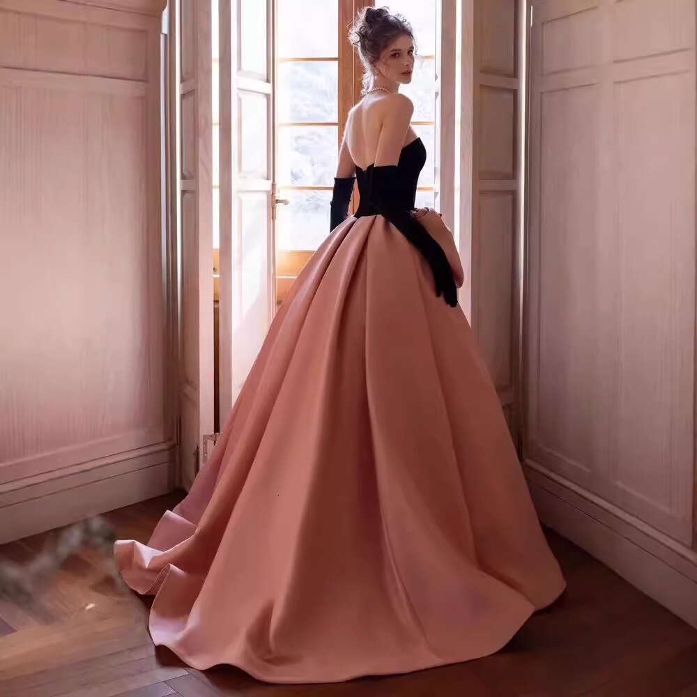 High-End Eveni Pink Black Bow Princess Eagement Banquet Elegant Student Day Comi-of-Age Graduation Art Exam Dress 2025 New Casual Versatile Fashion