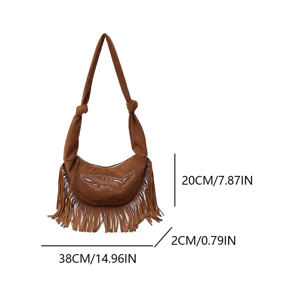 Women Suede Shoulder Bag Tassels Crossbody Bag Large Capacity Crescent Bag Trendy for Commuting Travel 250606