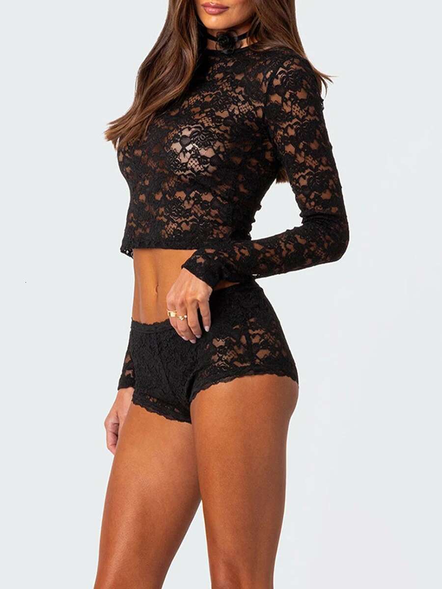 Womens 2-piece Set Sexy Off Shoulder Ruffle Crop Top and High Waist Shorts Casual Summer Beachwear Outfits